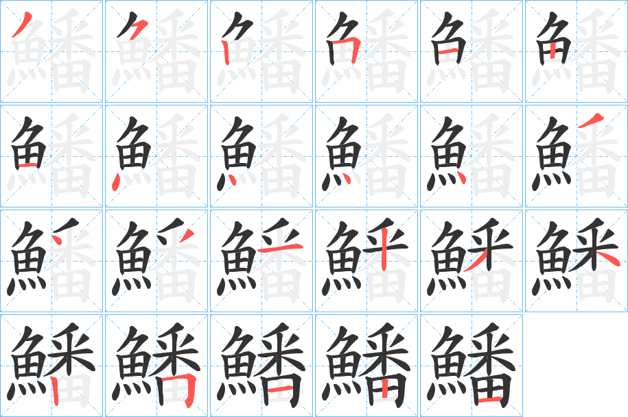 鱕字的笔顺分布演示