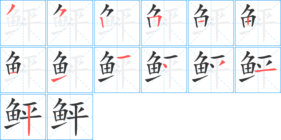 鲆字的笔顺分布演示