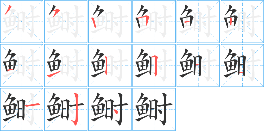 鲥字的笔顺分布演示