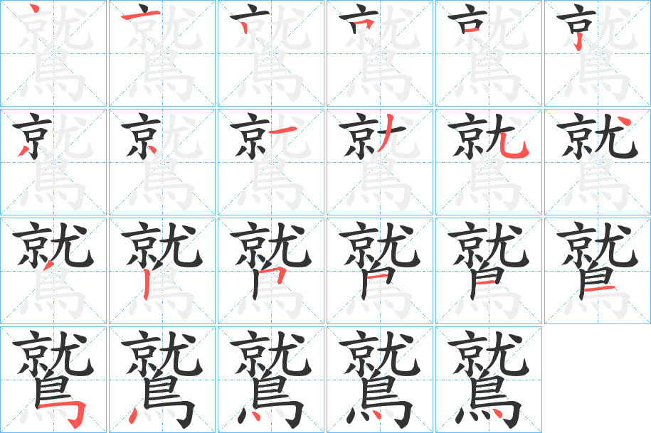 鷲字的笔顺分布演示