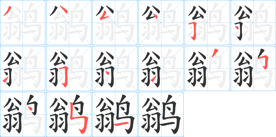 鹟字的笔顺分布演示